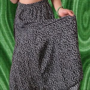 Floral Black and White Maxi Ankle Skirt